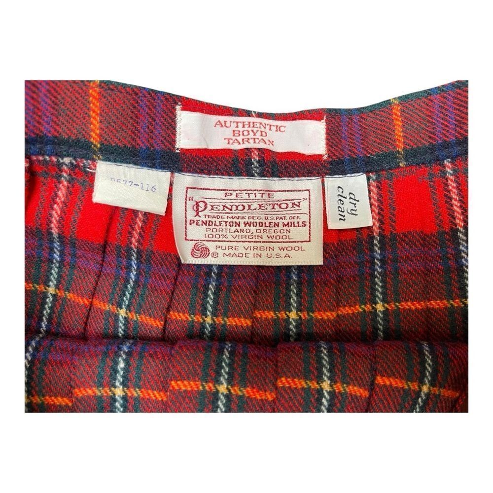 Vintage Pendleton Wool Plaid Skirt Size 10 Petite Red Tartan Pleated USA Holiday - Picture 3 of 7